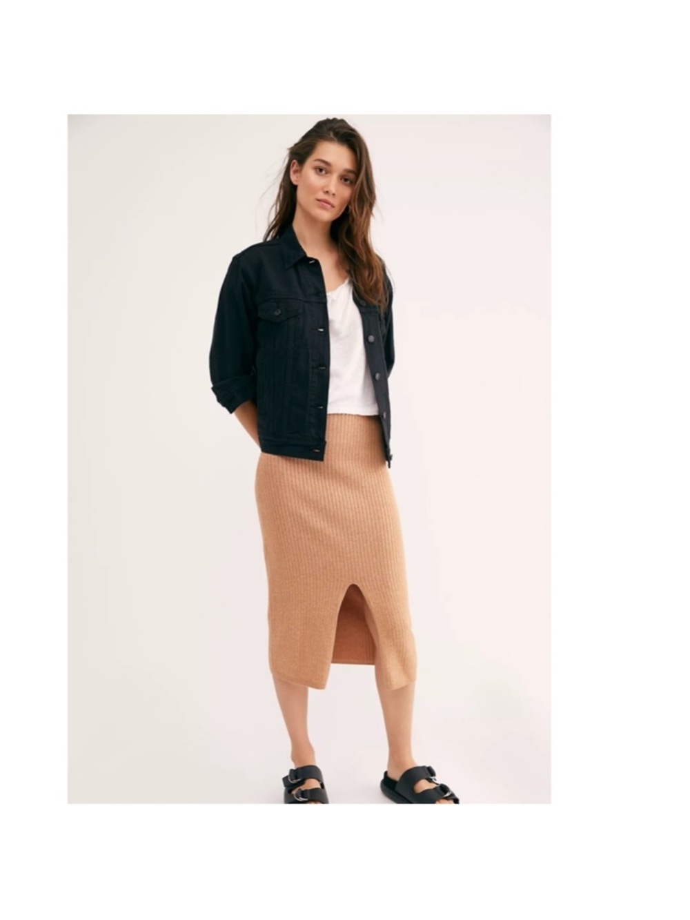 FREE PEOPLE Skyline Midi Sweater Skirt - Caramel Heather - Small - Picture 3 of 9